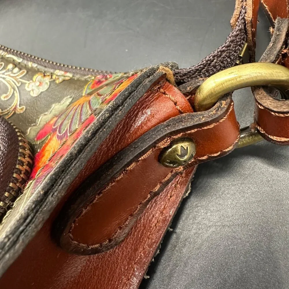 Patricia Nash Floral Leather Shoulder Bag Adjustable Strap Gray Red Crossbody - Picture 10 of 13